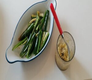 Haricots verts - Scallion - rougail la morue