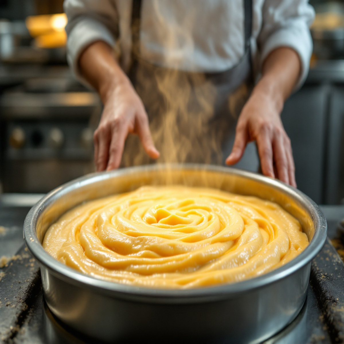 Cuisson et repos du gâteau de semoule