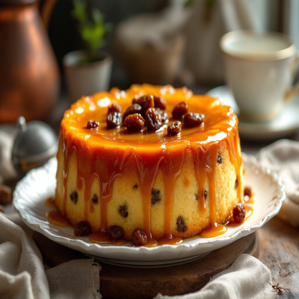 Gâteau de semoule fine caramélisée rhum blanc raisins secs