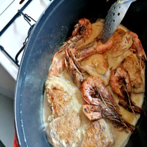 polet vanillé et gambas en sauteuse
