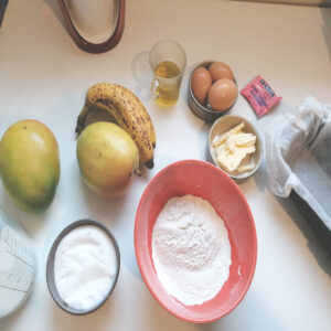 ingrédients pour le cake mangue banane