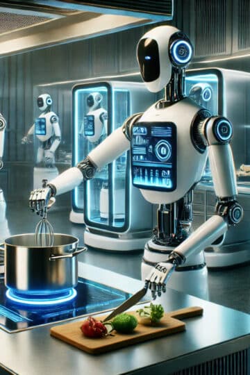 une cuisine futuriste avec des robots cuisiniers avancés