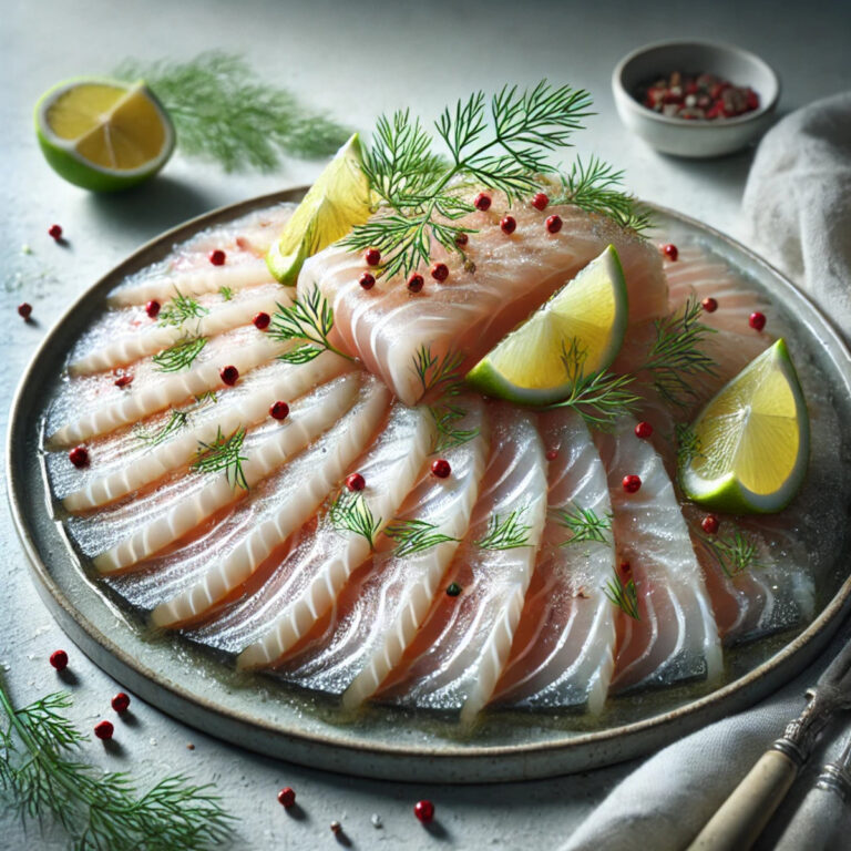 Gravlax de cabillaud avec ses fines tranches marbrées