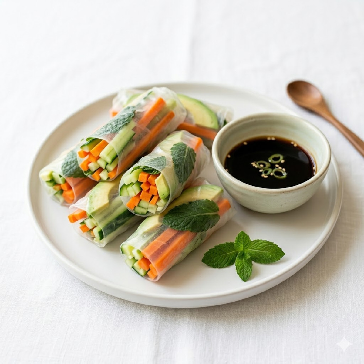 Rouleaux de printemps végétaliens maison avec légumes frais et vermicelles de riz
