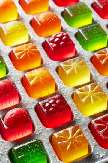 bonbons gélifiés sans sucre aux fruits dans de petits moules carrés !