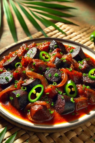 rougail boudin créole servi dans une ambiance tropicale chaleureuse