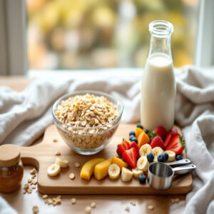 Les flocons d’avoine, le lait et les fruits sont peu coûteux et faciles à trouver