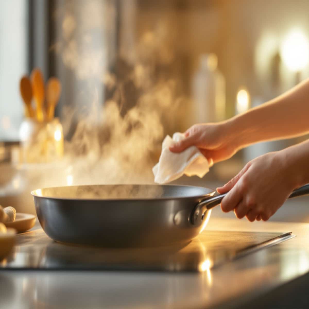 chauffe une poêle à crêpes et huile-la légèrement avec un essuie-tout