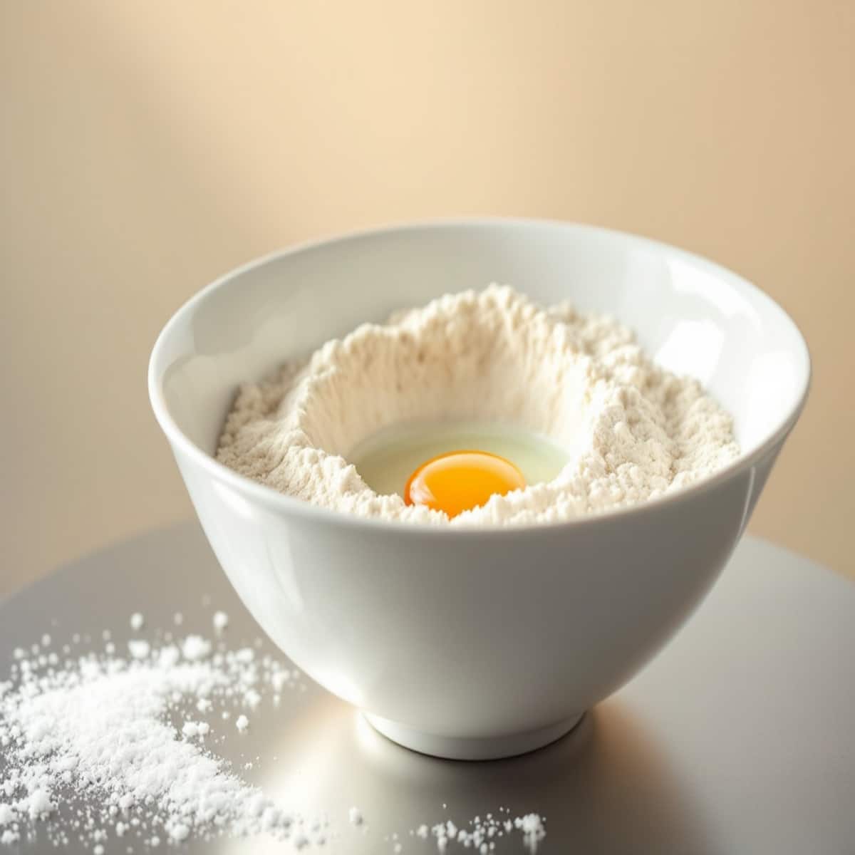 dans un grand saladier, mélange la farine sans gluten avec le sel et oeuf