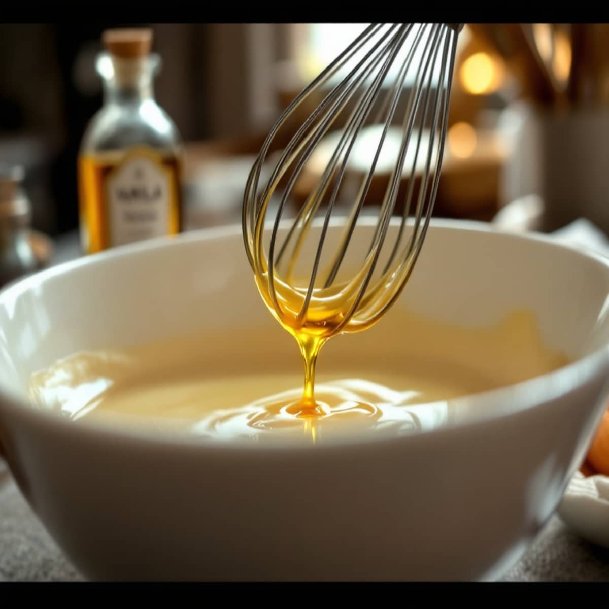 incorpore l'huile et l'arôme de ton choix (fleur d'oranger, rhum…)