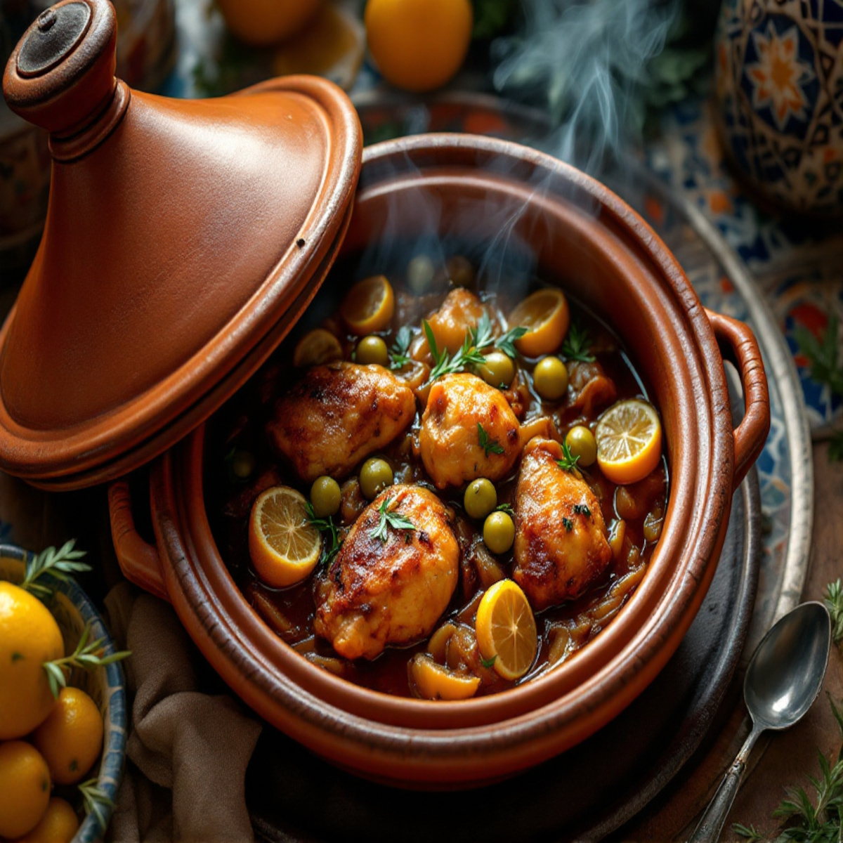 la cuisson du tajine poulet aux olives