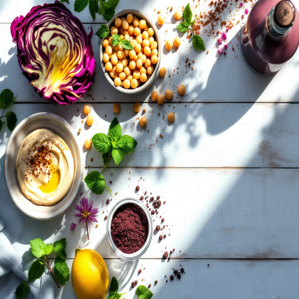 les ingrédients pour la recette houmous violet