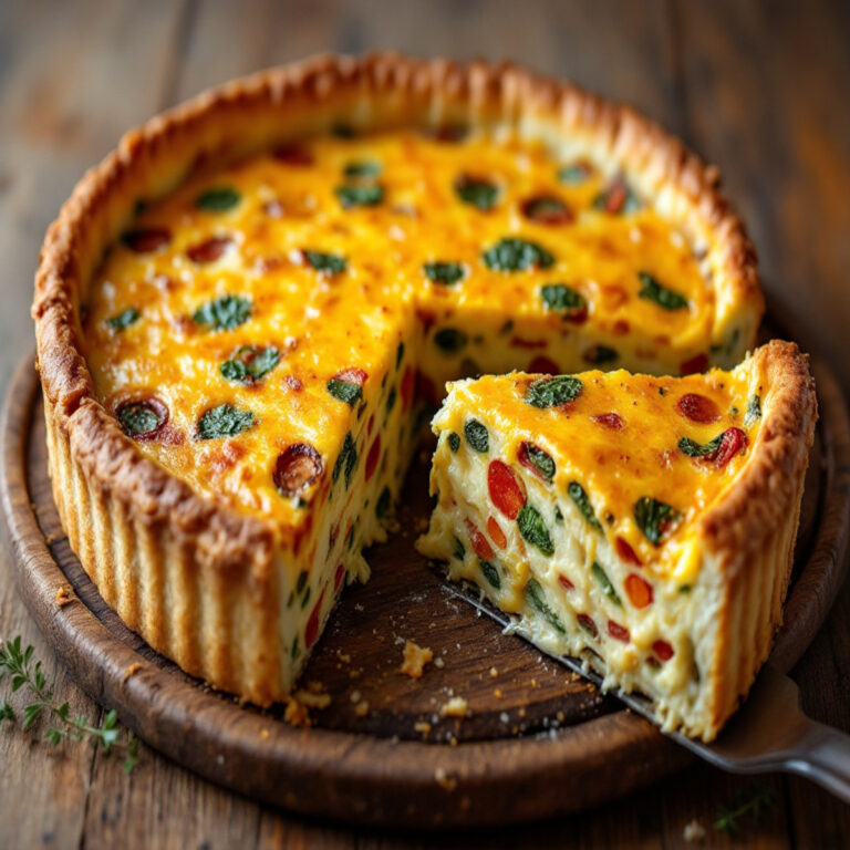 Quiche végétarienne maison aux légumes de saison - pâte croustillante garnie de poivrons, courgettes, champignons et épinards, nappée de fromage fondant doré
