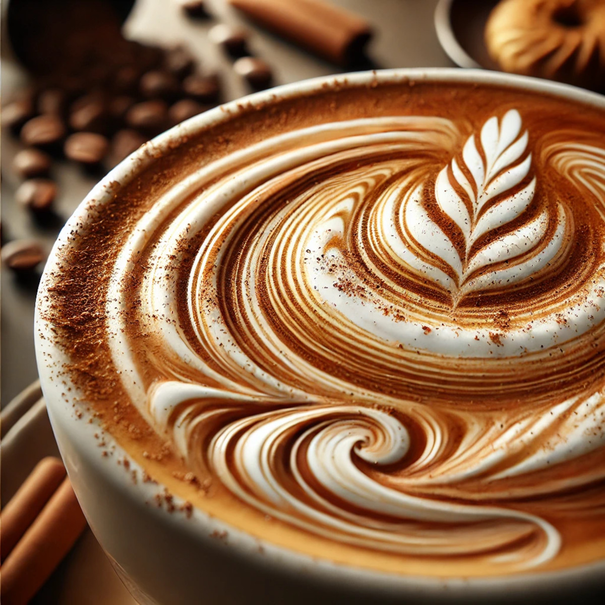 Gros plan sur mousse de café latte avec latte art, texture soyeuse et lumière naturelle