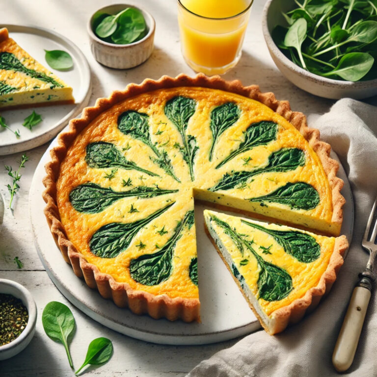 Quiche sans gluten dorée à la polenta servie en tranches pour un brunch