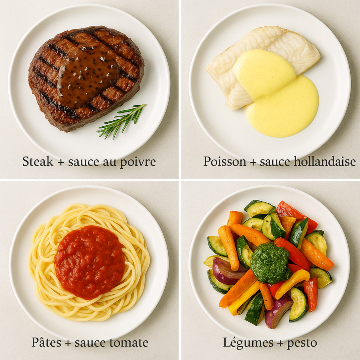 Accords classiques entre sauces et types de plats en cuisine maison