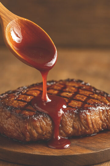 Cuillère nappant vos sauces en cuisine maison onctueuse sur un plat chaud