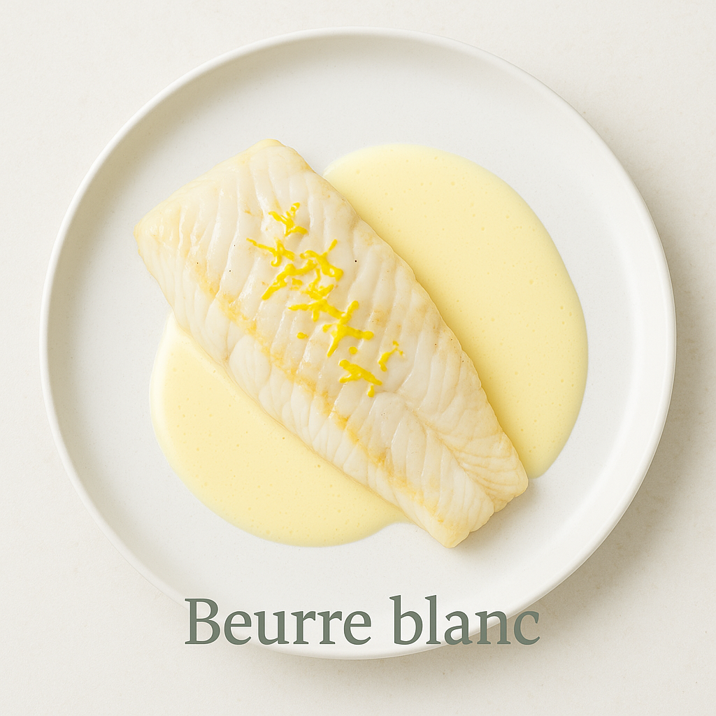 Filet de poisson nappé de sauce beurre blanc citronnée
