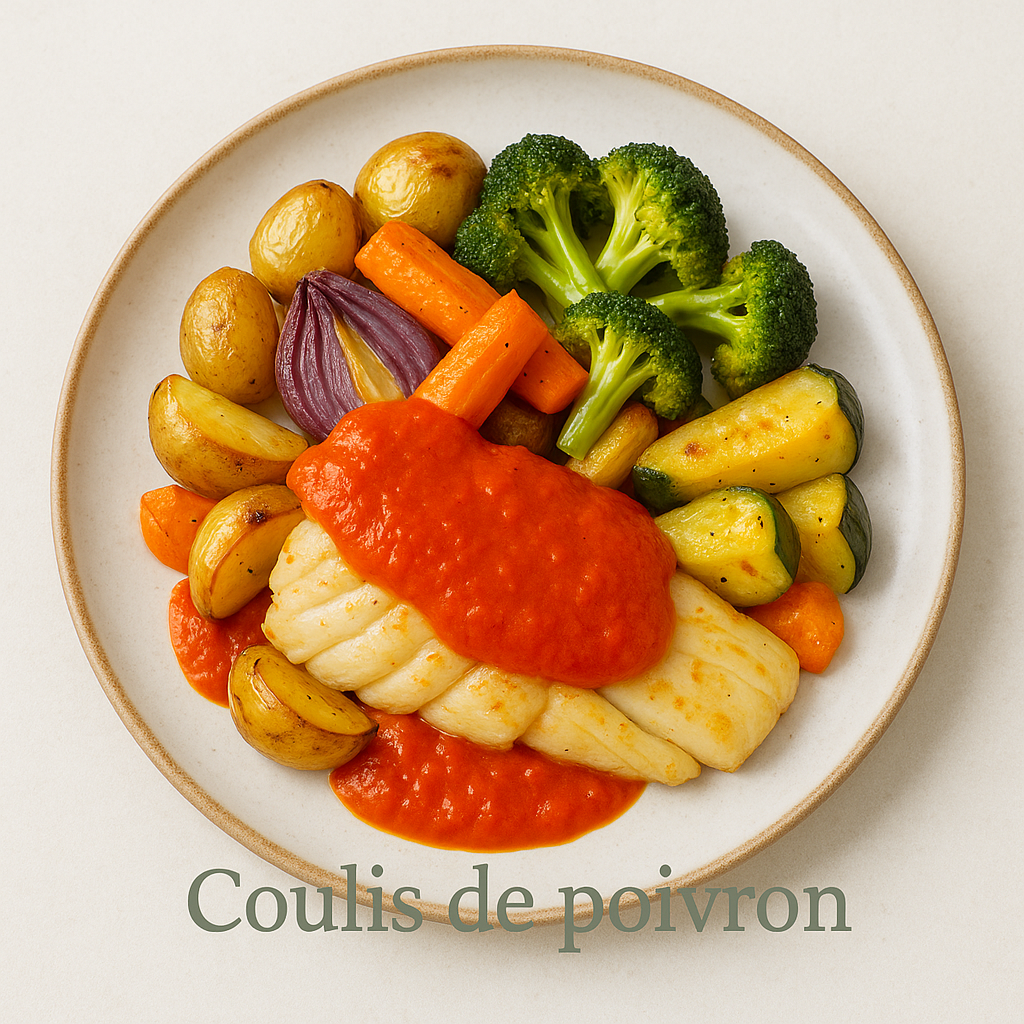Légumes grillés accompagnés d’un coulis de légumes maison