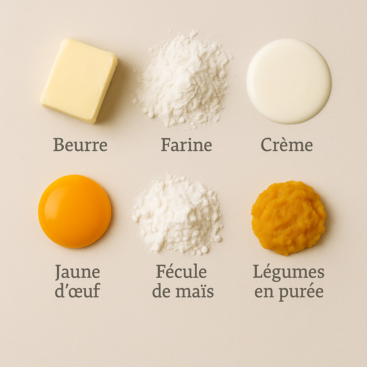 Présentation visuelle des liants naturels utilisés pour les sauces