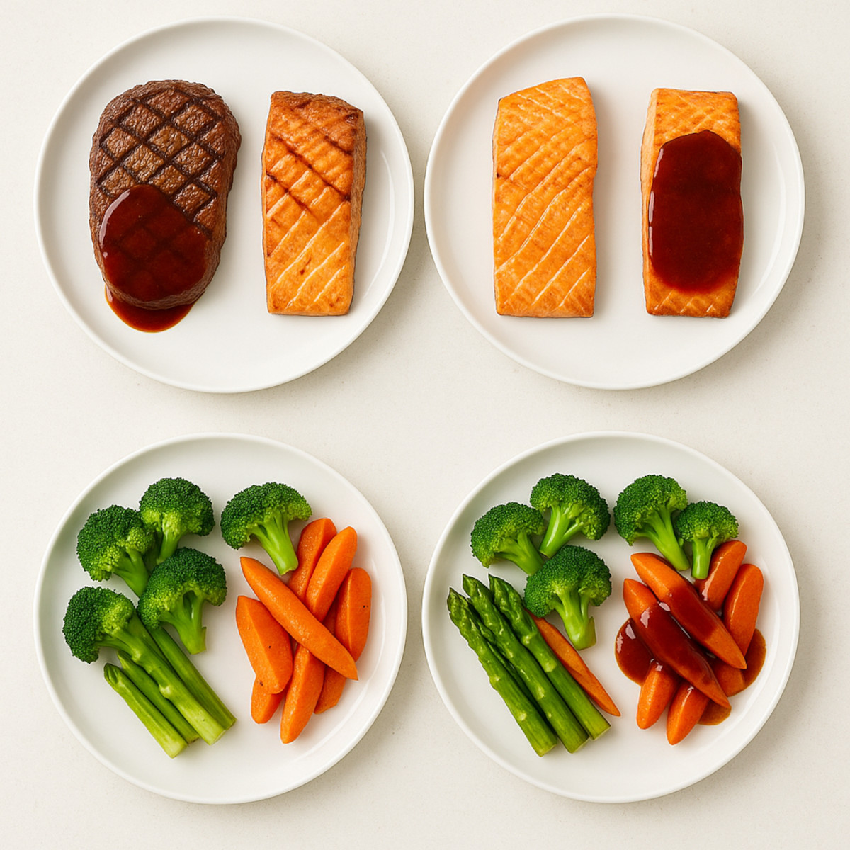 comparatif de plats avec et sans sauce pour illustrer l’impact visuel