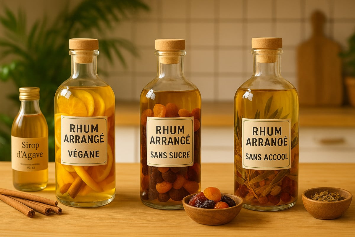 variantes de rhum arrangé maison vegan, sans sucre et sans alcool