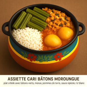 Cari bâtons moroungue morue pommes terre plat réunionnais authentique riz blanc cuisine créole