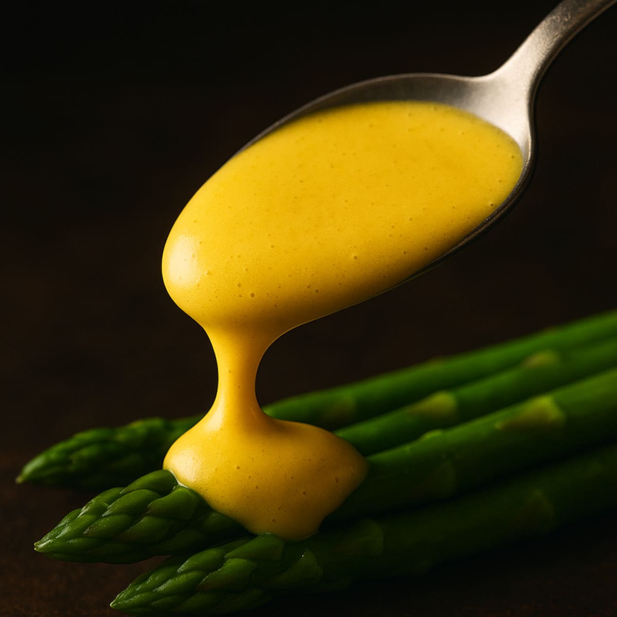 Cuillère nappée de sauce hollandaise maison crémeuse