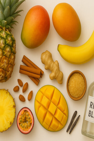 Ingrédients exotiques pour un rhum arrangé maison : ananas, vanille, rhum agricole
