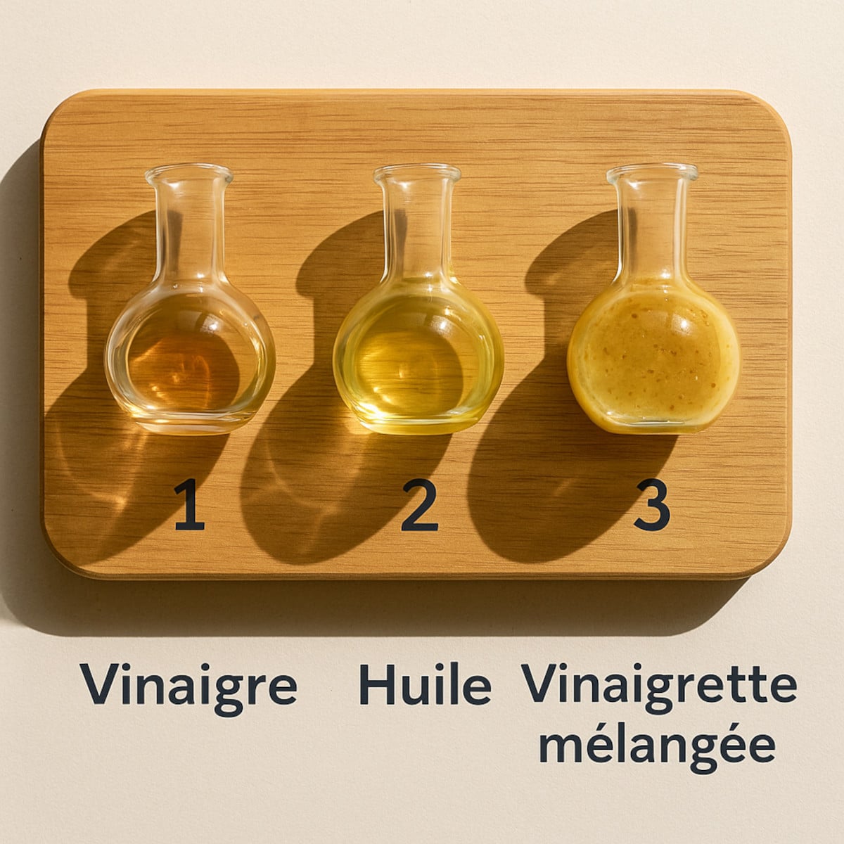 Méthode 1‑2‑3 pour vinaigrette émulsionnée en trois étapes