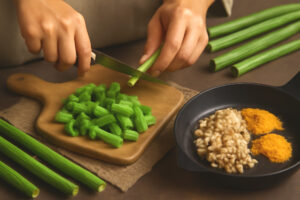 Préparation cari moroungue technique culinaire créole épluchage bâtons moroungue cuisine traditionnelle