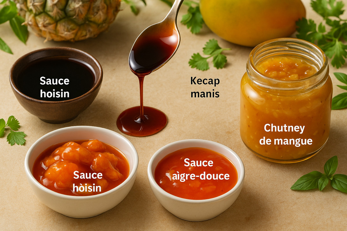 Sauces sucrées-salées exotiques : hoisin, kecap manis, aigre-douce et chutney de mangue