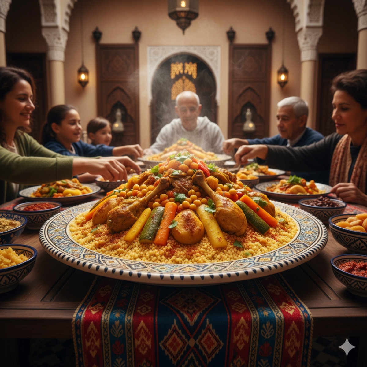 Couscous maghrébin traditionnel aux légumes et pois chiches, plat emblématique méditerranéen