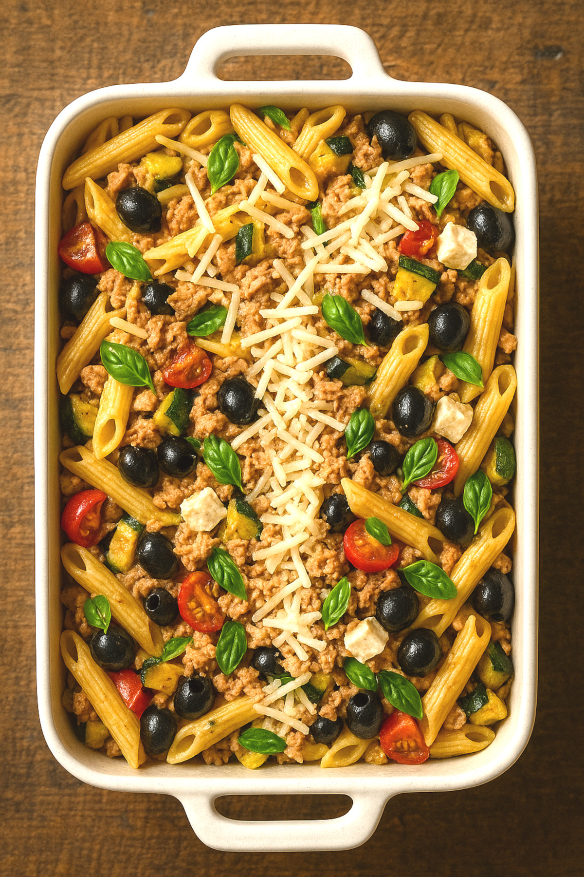 Gratin de penne au thon avec mozzarella fondue et dorée