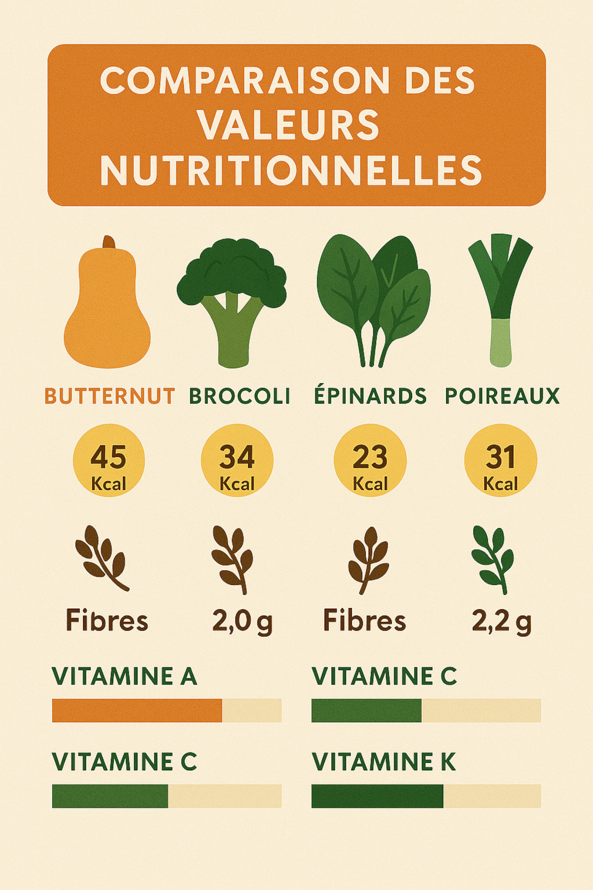 Infographie nutritionnelle des légumes de septembre : calories, fibres, vitamines