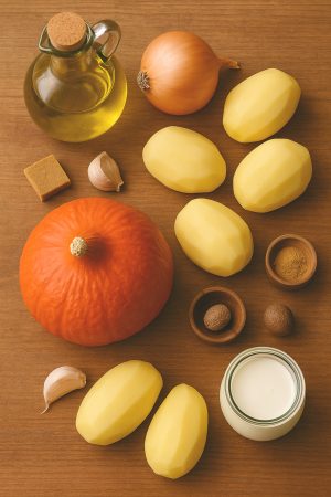 Ingrédients frais pour recette de velouté de potimarron maison