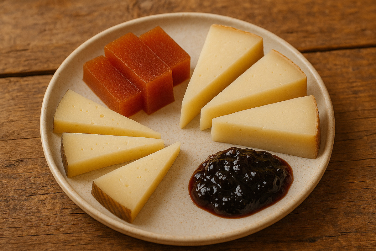 Manchego espagnol avec pâte de coing et Ossau-Iraty avec confiture de cerises