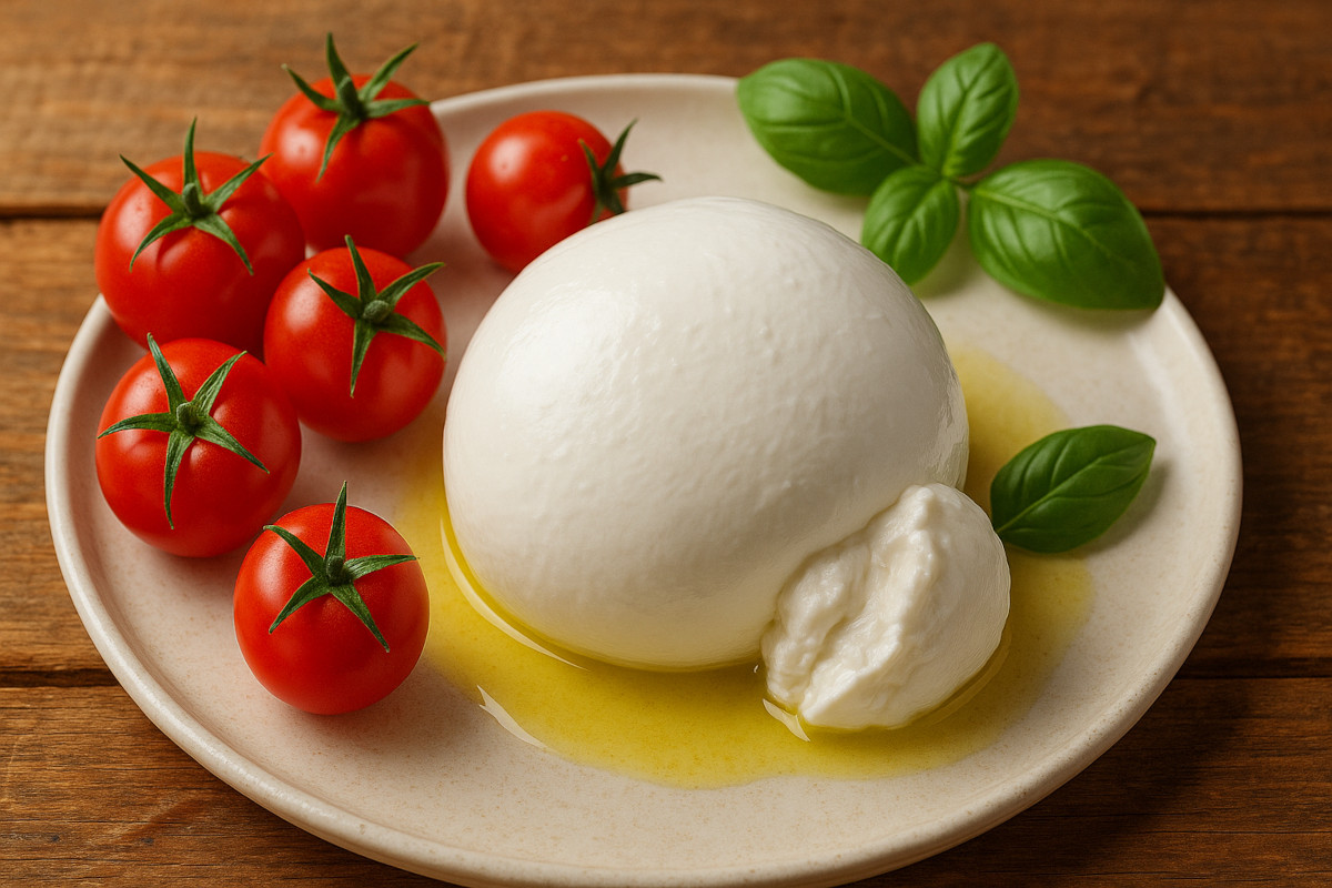 Mozzarella di bufala italienne avec tomates cerises et basilic