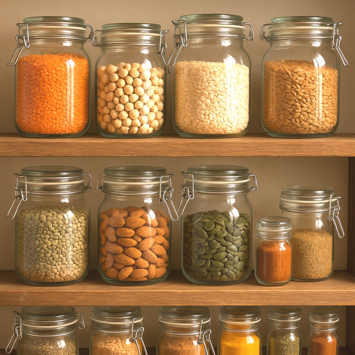 Placard idéal végétarien et vegan avec bocaux de légumineuses, céréales et épices
