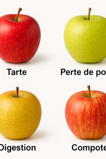 Pommes pour tarte, compote, digestion et perte de poids présentées sur fond blanc