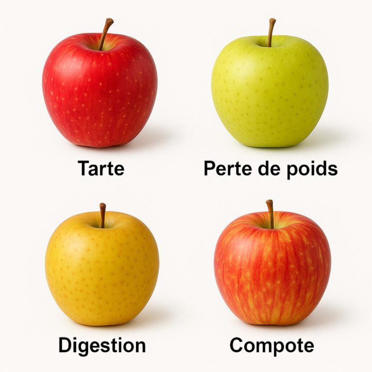 Pommes pour tarte, compote, digestion et perte de poids présentées sur fond blanc