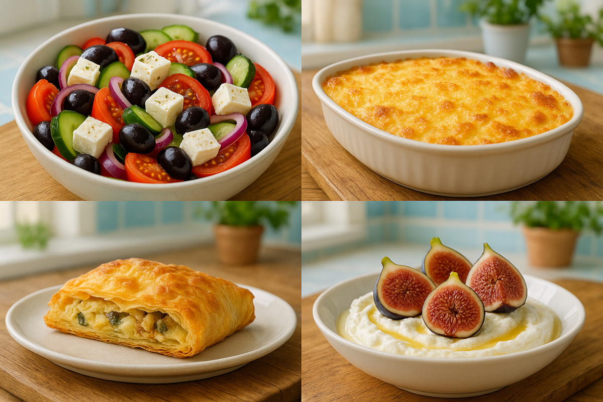 Recettes méditerranéennes : salade à la feta, gratin au parmesan, feuilleté au gorgonzola, ricotta aux figues