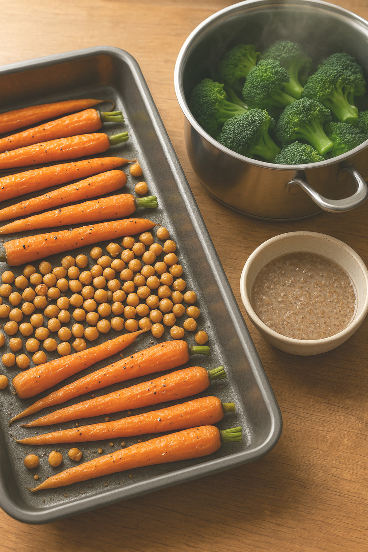 Techniques de cuisine végétale avec légumes rôtis et alternatives aux œufs