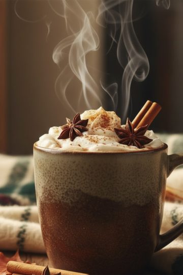 Chocolat chaud épicé et crémeux avec mousse onctueuse et épices d’automne