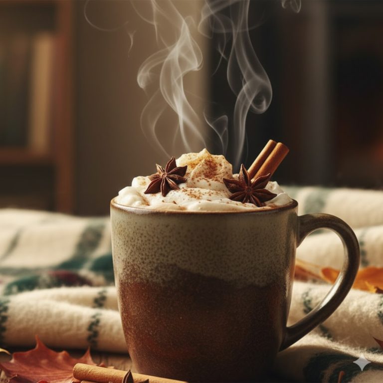 Chocolat chaud épicé et crémeux avec mousse onctueuse et épices d’automne