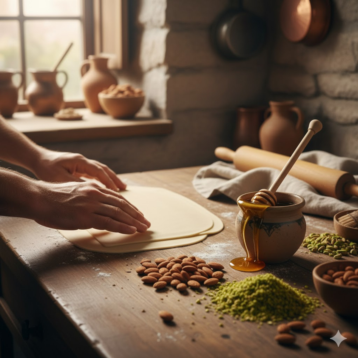 Ingrédients et techniques pâtissières méditerranéennes : miel, fruits secs et pâte filo