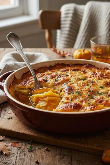 gratin de butternut façon dauphinois crémeux et doré sorti du four