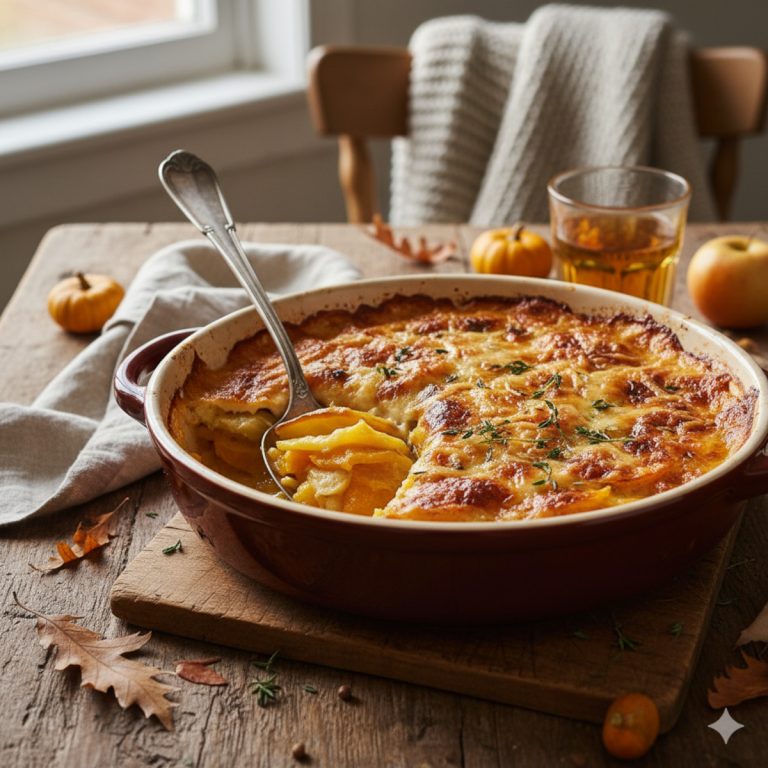 gratin de butternut façon dauphinois crémeux et doré sorti du four