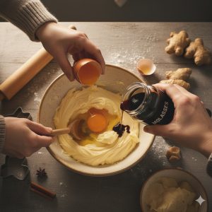 Ajout d’œuf entier et de mélasse dans pâte à biscuits de Noël