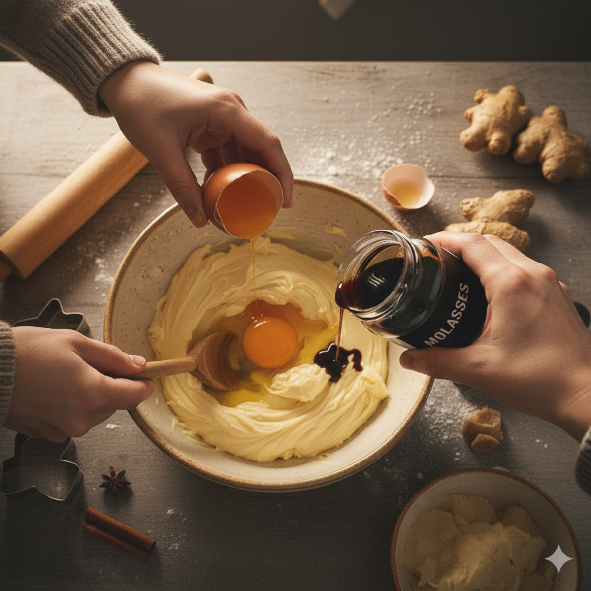 Ajout d’œuf entier et de mélasse dans pâte à biscuits de Noël